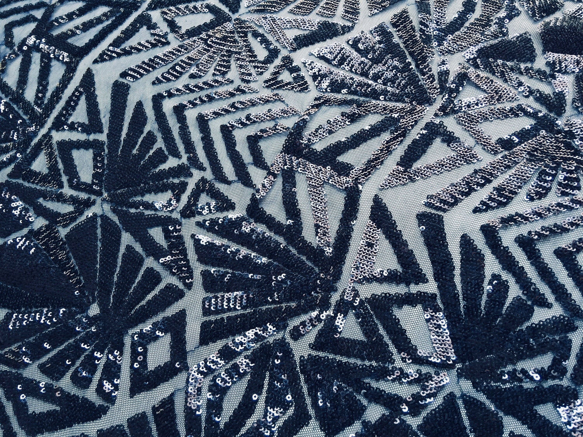 Gia NAVY Geometric Sequins on ROYAL Mesh Lace Fabric by the Yard - 10101