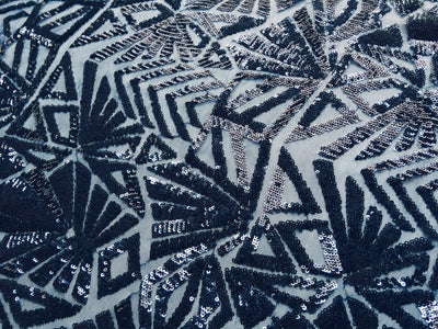 Gia NAVY Geometric Sequins on ROYAL Mesh Lace Fabric by the Yard - 10101