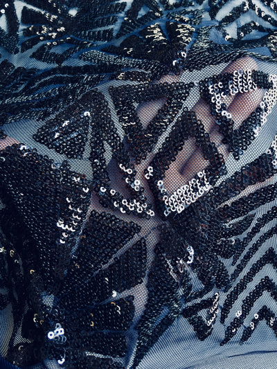 Gia NAVY Geometric Sequins on ROYAL Mesh Lace Fabric by the Yard - 10101