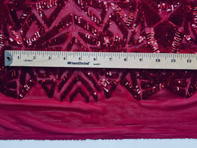 Gia BURGUNDY Geometric Sequins on Mesh Lace Fabric by the Yard - 10101