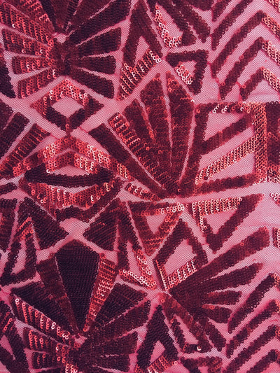 Gia BURGUNDY Geometric Sequins on Mesh Lace Fabric by the Yard - 10101