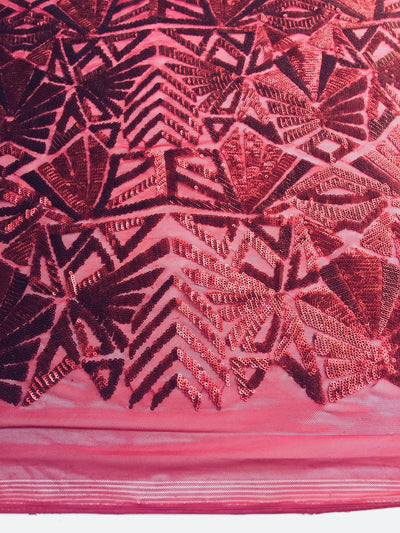 Gia BURGUNDY Geometric Sequins on Mesh Lace Fabric by the Yard - 10101