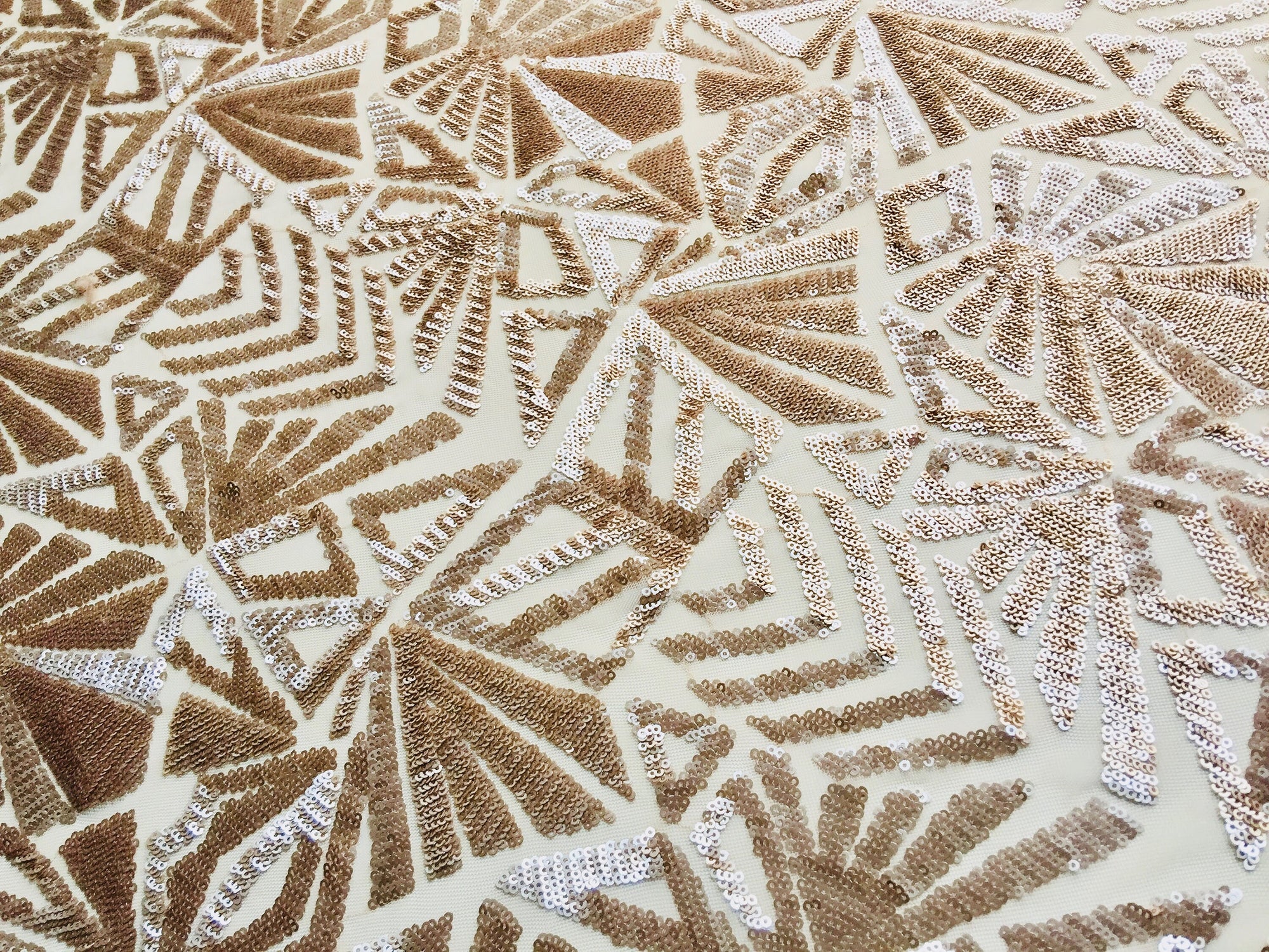 Gia CHAMPAGNE Geometric Sequins on Mesh Lace Fabric by the Yard - 10101