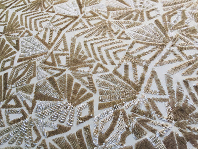 Gia LIGHT CHAMPAGNE Geometric Sequins on Mesh Lace Fabric by the Yard - 10101