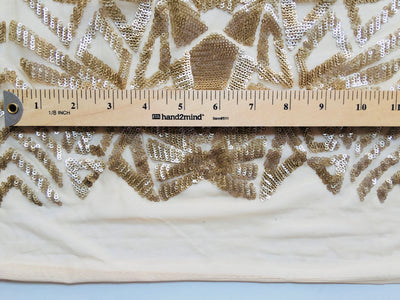 Gia LIGHT CHAMPAGNE Geometric Sequins on Mesh Lace Fabric by the Yard - 10101