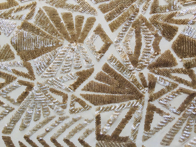 Gia LIGHT CHAMPAGNE Geometric Sequins on Mesh Lace Fabric by the Yard - 10101