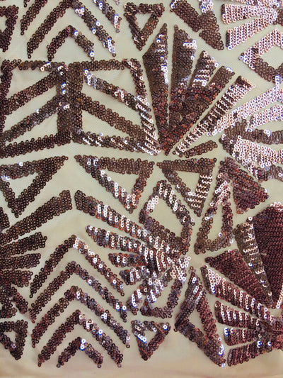 Gia DUSTY ROSE Geometric Sequins on Mesh Lace Fabric by the Yard - 10101