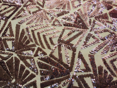 Gia DUSTY ROSE Geometric Sequins on Mesh Lace Fabric by the Yard - 10101