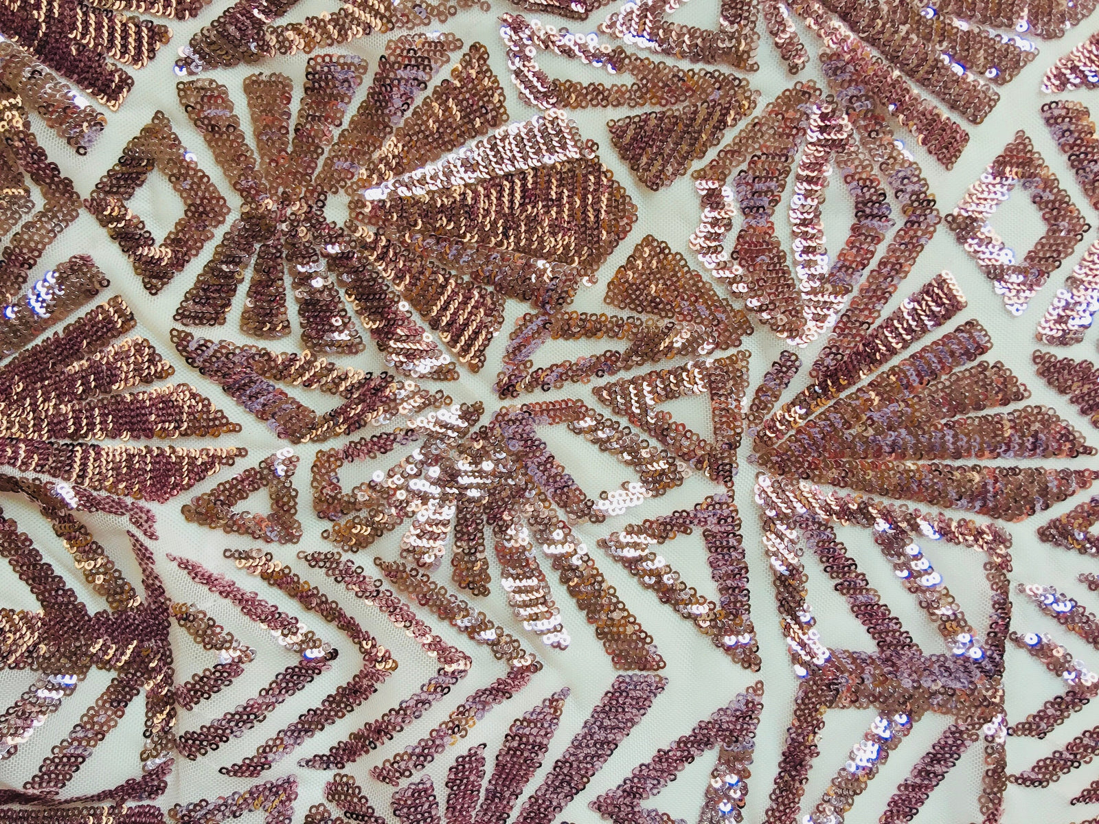 Gia DUSTY PINK Geometric Sequins on Mesh Lace Fabric by the Yard - 10101