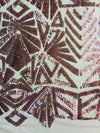 Gia DUSTY PINK Geometric Sequins on Mesh Lace Fabric by the Yard - 10101