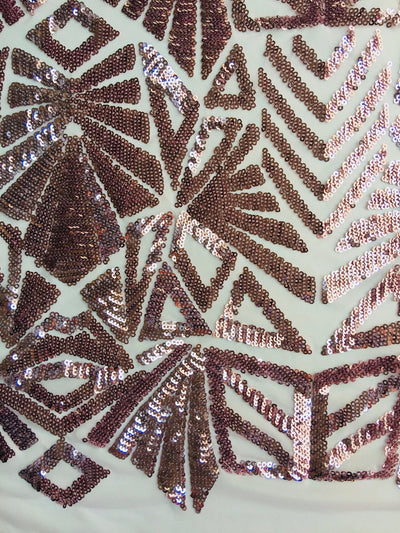 Gia DUSTY PINK Geometric Sequins on Mesh Lace Fabric by the Yard - 10101