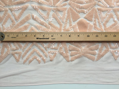 Gia LIGHT PEACH Geometric Sequins on Mesh Lace Fabric by the Yard - 10101