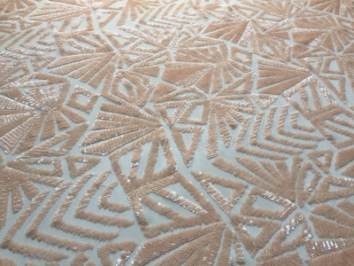 Gia LIGHT PEACH Geometric Sequins on Mesh Lace Fabric by the Yard - 10101