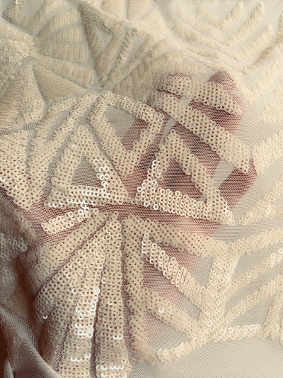 Gia LIGHT BLUSH PEACH Geometric Sequins on Mesh Lace Fabric by the Yard - 10101