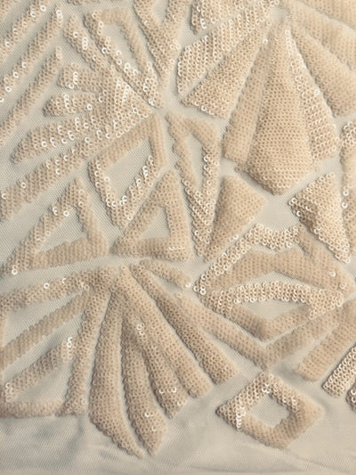 Gia LIGHT BLUSH PEACH Geometric Sequins on Mesh Lace Fabric by the Yard - 10101