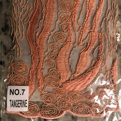Katelyn PEACH Vines and Swirls Corded Embroidery on Mesh Fabric by the Yard - 10045