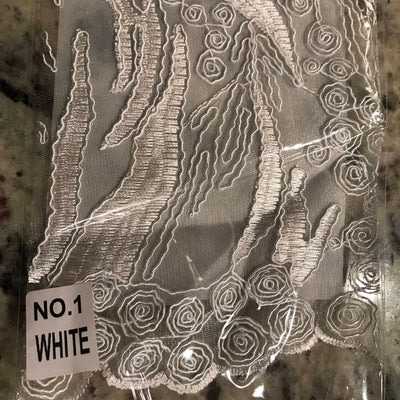 Katelyn WHITE Vines and Swirls Corded Embroidery on Mesh Fabric by the Yard - 10045
