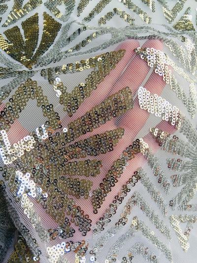 Gia SILVER Geometric Sequins on Mesh Lace Fabric by the Yard - 10101