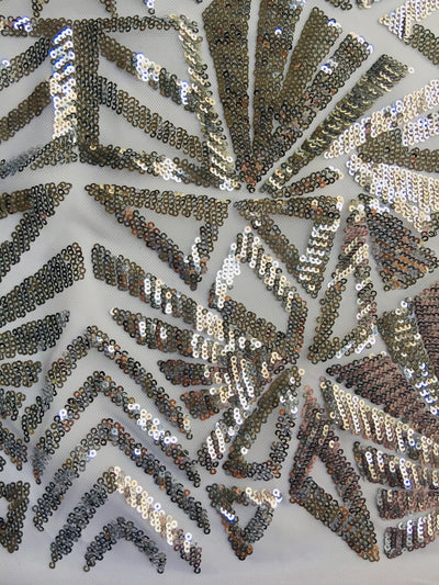 Gia SILVER Geometric Sequins on Mesh Lace Fabric by the Yard - 10101