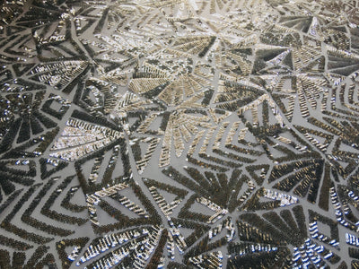 Gia SILVER Geometric Sequins on Mesh Lace Fabric by the Yard - 10101