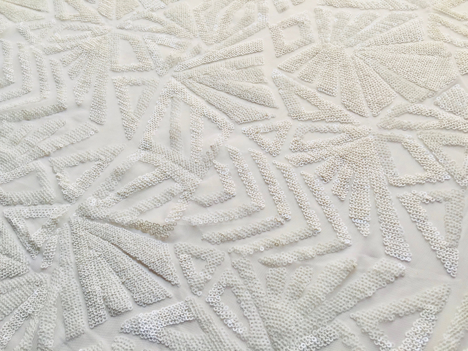 Gia WHITE Geometric Sequins on Mesh Lace Fabric by the Yard - 10101