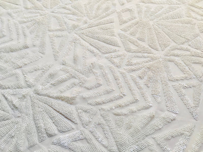 Gia WHITE Geometric Sequins on Mesh Lace Fabric by the Yard - 10101