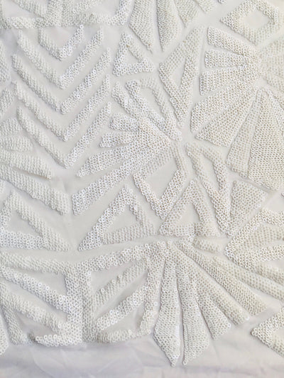 Gia WHITE Geometric Sequins on Mesh Lace Fabric by the Yard - 10101