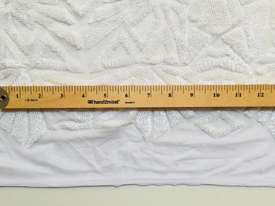 Gia WHITE Geometric Sequins on Mesh Lace Fabric by the Yard - 10101