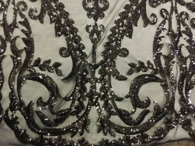 Esmeralda BLACK Sequins on Mesh Lace Fabric by the Yard - 10102