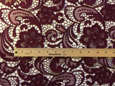 Maggie BURGUNDY Guipure Venice Heavy Lace Fabric by the Yard - 10019