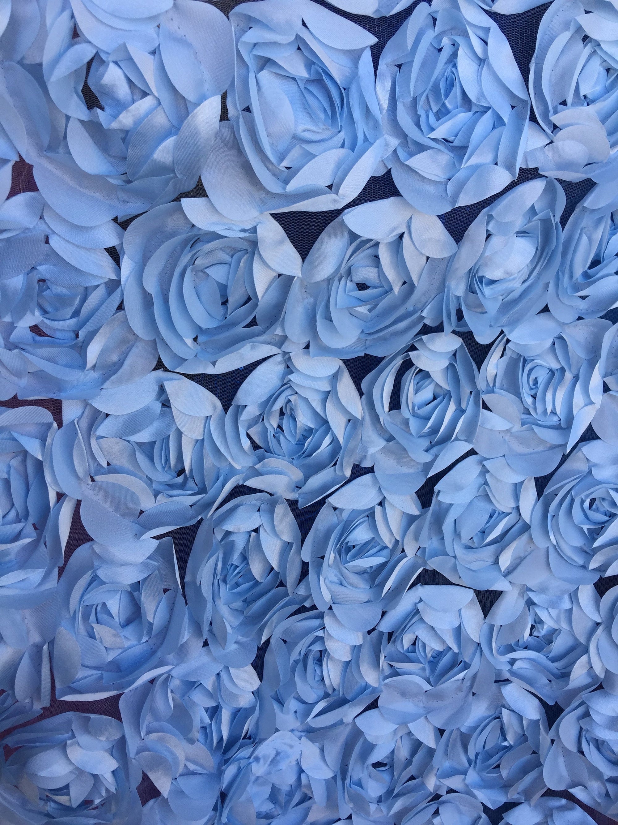 Maci LIGHT BLUE 3D Floral Polyester Satin Rosette on Mesh Fabric by the Yard - 10057