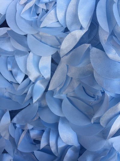 Maci LIGHT BLUE 3D Floral Polyester Satin Rosette on Mesh Fabric by the Yard - 10057