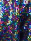 Leila RAINBOW Sequins on BLACK Mesh Fabric by the Yard - 10050