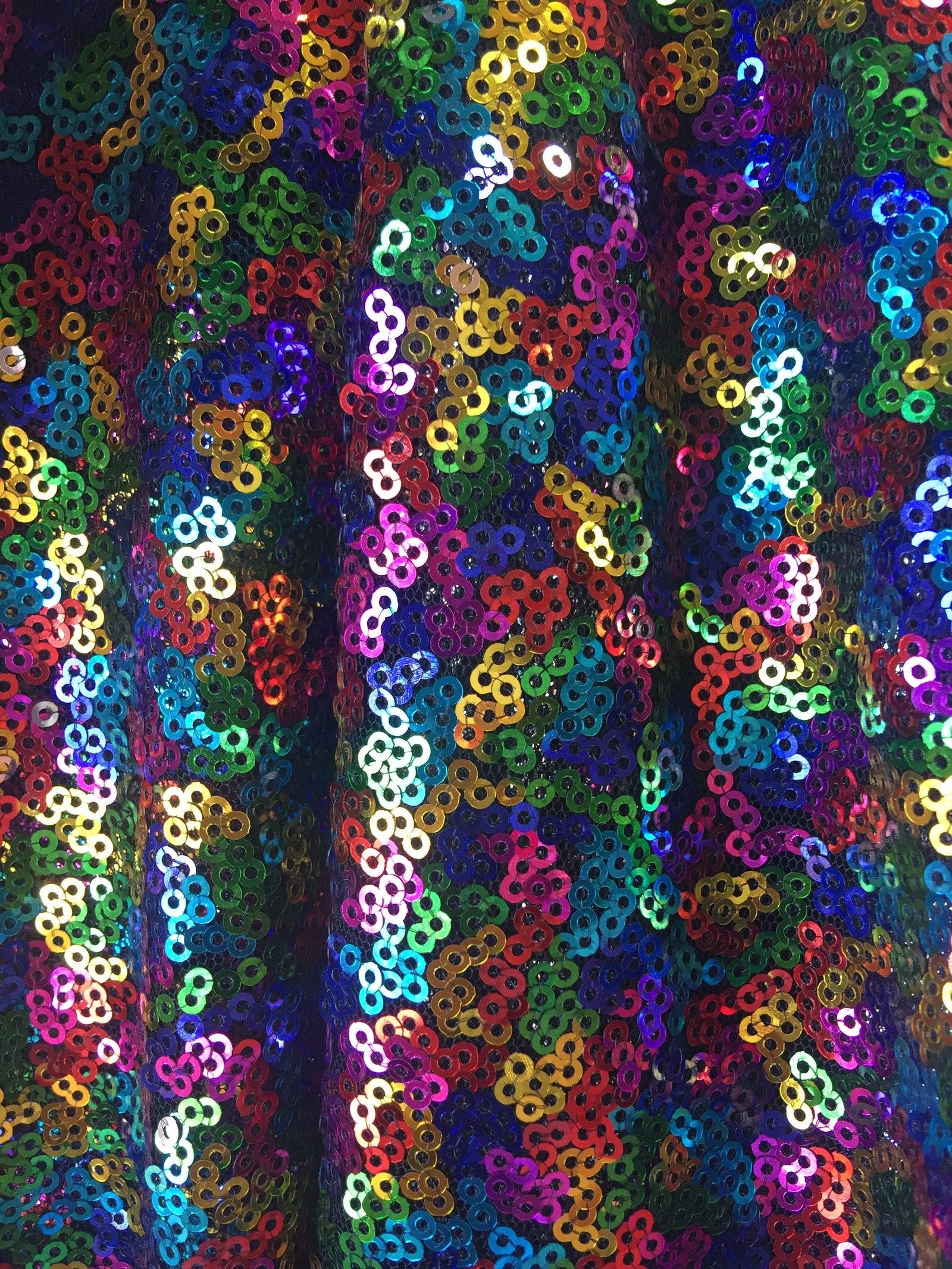 Leila RAINBOW Sequins on BLACK Mesh Fabric by the Yard - 10050