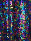 Leila RAINBOW Sequins on BLACK Mesh Fabric by the Yard - 10050