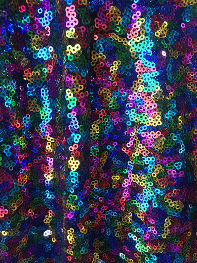 Leila RAINBOW Sequins on BLACK Mesh Fabric by the Yard - 10050