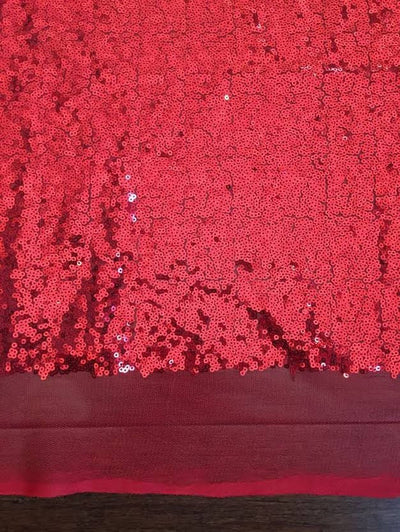 Leila RED Sequins on Mesh Fabric by the Yard - 10050