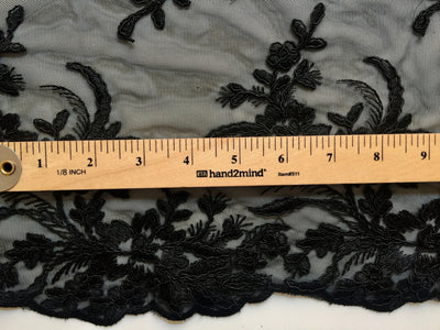 Callie BLACK Polyester Floral Corsage Embroidery on Mesh Lace Fabric by the Yard - 10025