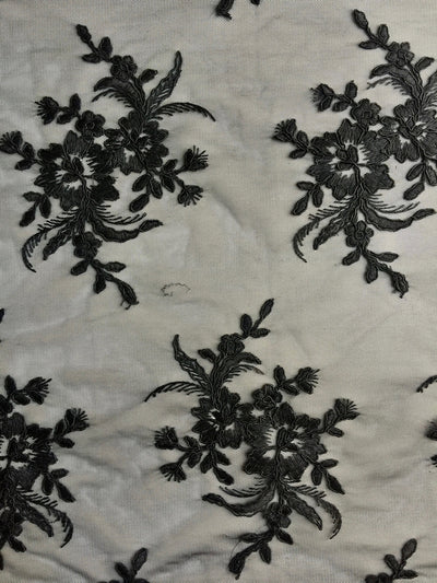 Callie BLACK Polyester Floral Corsage Embroidery on Mesh Lace Fabric by the Yard - 10025