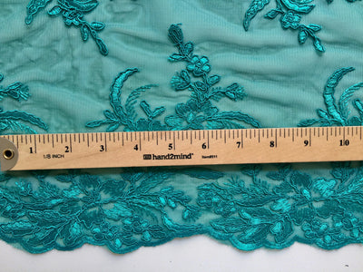 Callie TEAL Polyester Floral Corsage Embroidery on Mesh Lace Fabric by the Yard - 10025