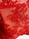 Callie RED Polyester Floral Corsage Embroidery on Mesh Lace Fabric by the Yard - 10025