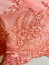 Callie CORAL Polyester Floral Corsage Embroidery on Mesh Lace Fabric by the Yard - 10025