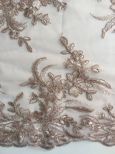 Callie LIGHT TAUPE Polyester Floral Corsage Embroidery on Mesh Lace Fabric by the Yard - 10025