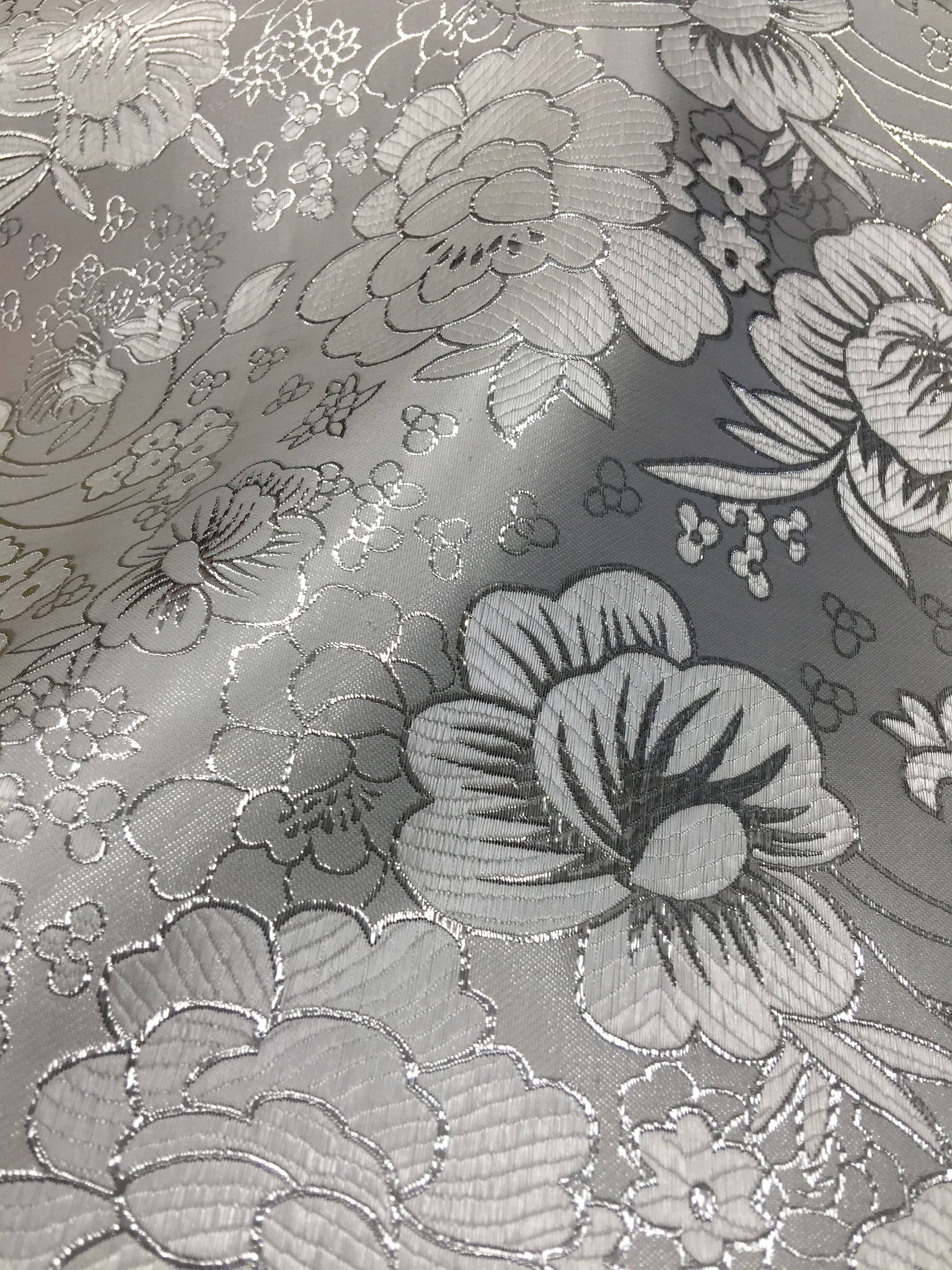 Juliet SILVER Floral Brocade Chinese Satin Fabric by the Yard - 10053