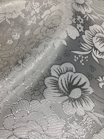 Juliet SILVER Floral Brocade Chinese Satin Fabric by the Yard - 10053