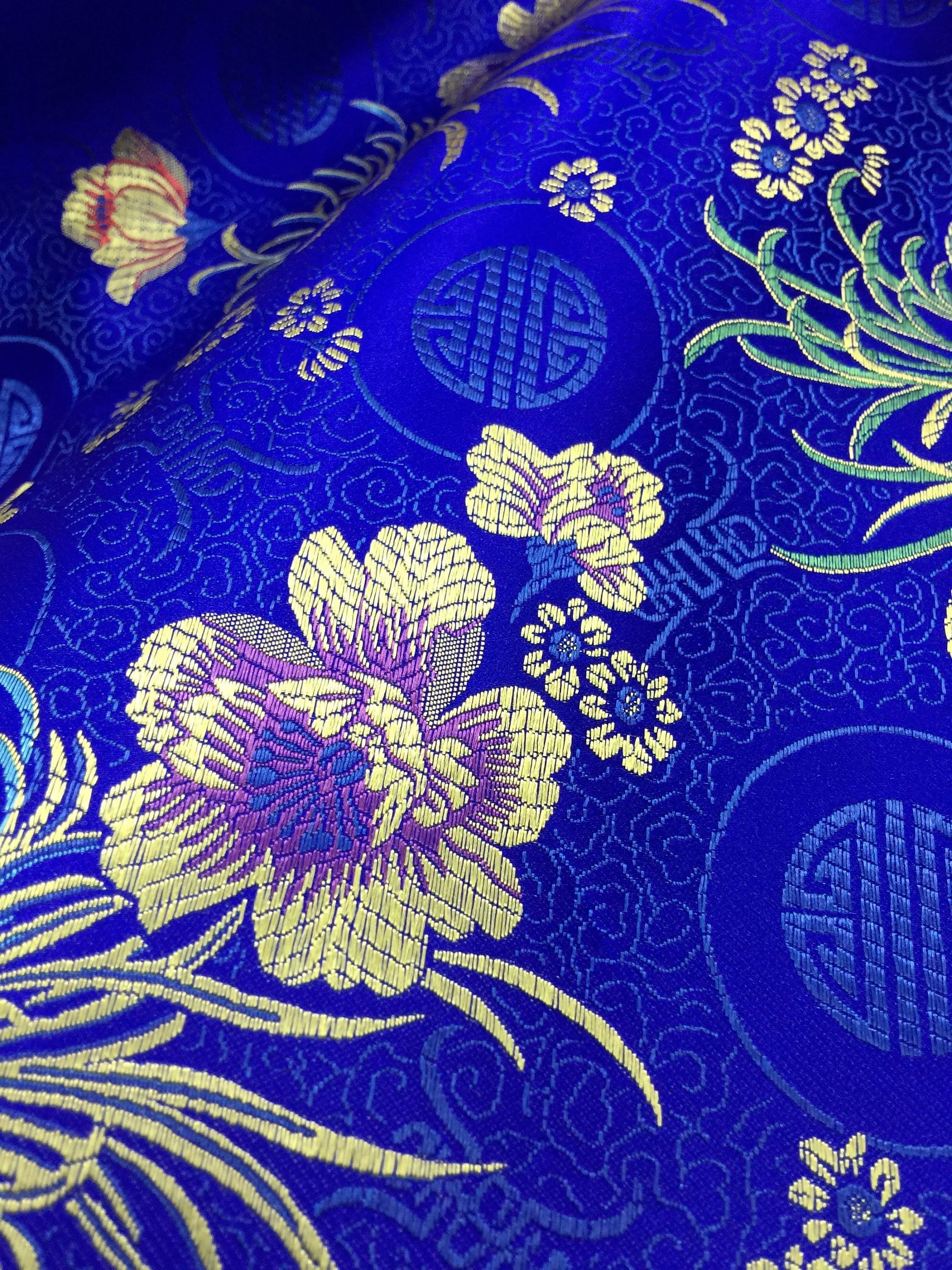 Kate ROYAL BLUE Floral Brocade Chinese Satin Fabric by the Yard - 10037