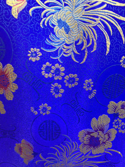 Kate ROYAL BLUE Floral Brocade Chinese Satin Fabric by the Yard - 10037