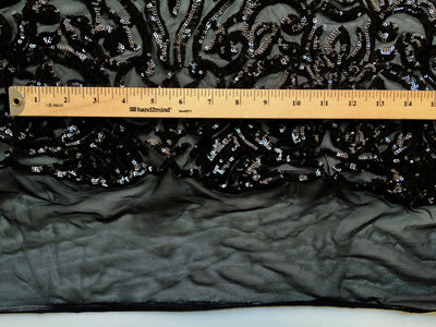 Phoebe BLACK Sequins on Mesh Lace Fabric by the Yard - 10062