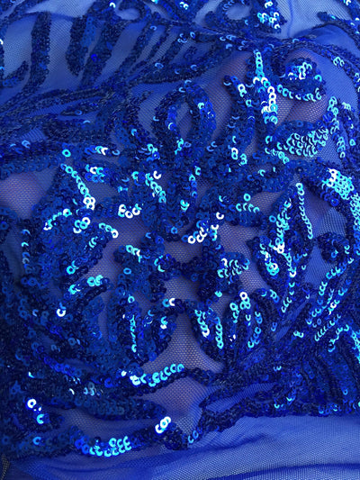 Phoebe ROYAL BLUE Sequins on Mesh Lace Fabric by the Yard - 10062