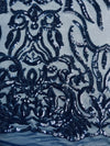 Phoebe NAVY BLUE Sequins on Mesh Lace Fabric by the Yard - 10062